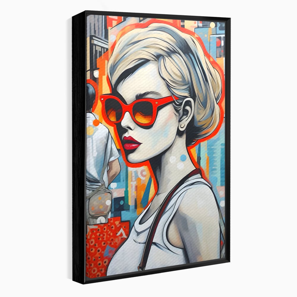 Tablou canvas cu tablou canvas cu portret stilizat de femeie, in rama de aluminiu negru